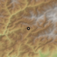 Shaded relief of the 57 km around Wamrong, drawn from the GMTED2010 grid