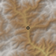 Shaded relief of the 57 km around Wangdue, drawn from the GMTED2010 grid