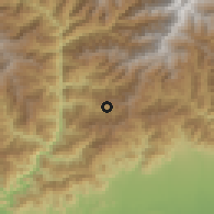 Shaded relief of the 57 km around Damphu, drawn from the GMTED2010 grid