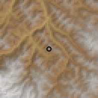 Shaded relief of the 59 km around Cañamina, drawn from the GMTED2010 grid