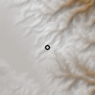 Shaded relief of the 59 km around Cañuma, drawn from the GMTED2010 grid