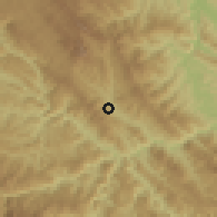 Shaded relief of the 59 km around Carura, drawn from the GMTED2010 grid