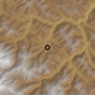 Shaded relief of the 59 km around Chicaloma, drawn from the GMTED2010 grid