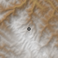 Shaded relief of the 59 km around Choquetanga, drawn from the GMTED2010 grid
