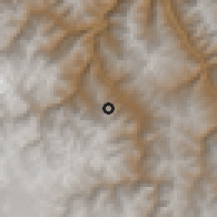 Shaded relief of the 59 km around Chullpas, drawn from the GMTED2010 grid