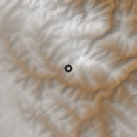 Shaded relief of the 59 km around Cohoni, drawn from the GMTED2010 grid