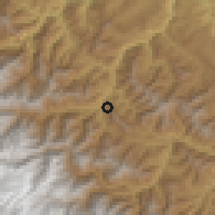 Shaded relief of the 59 km around Coroico, drawn from the GMTED2010 grid