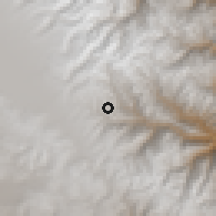 Shaded relief of the 59 km around Curva, drawn from the GMTED2010 grid