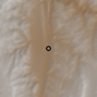 Shaded relief of the 58 km around El Puente, drawn from the GMTED2010 grid