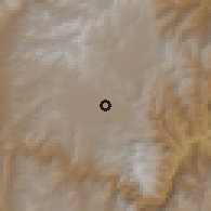 Shaded relief of the 58 km around El Tholar, drawn from the GMTED2010 grid