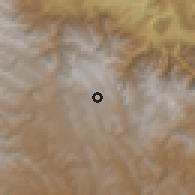 Shaded relief of the 59 km around Esmeralda, drawn from the GMTED2010 grid
