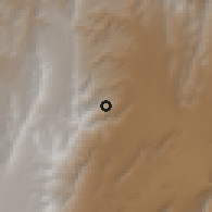 Shaded relief of the 58 km around Guerra Huayco, drawn from the GMTED2010 grid