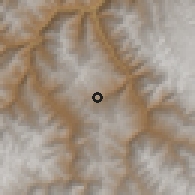 Shaded relief of the 59 km around Independencia, drawn from the GMTED2010 grid