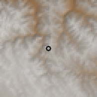 Shaded relief of the 59 km around Kami, drawn from the GMTED2010 grid