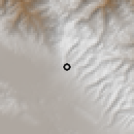 Shaded relief of the 59 km around La Calzada, drawn from the GMTED2010 grid