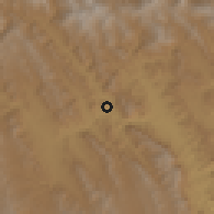 Shaded relief of the 59 km around Pandoja, drawn from the GMTED2010 grid