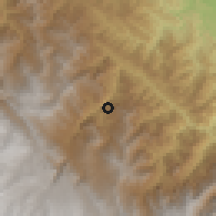 Shaded relief of the 59 km around Paracaya Linde, drawn from the GMTED2010 grid