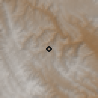 Shaded relief of the 59 km around Acasio, drawn from the GMTED2010 grid
