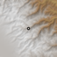 Shaded relief of the 59 km around Pelechuco, drawn from the GMTED2010 grid