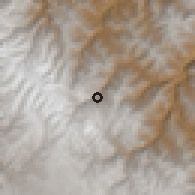 Shaded relief of the 59 km around Quime, drawn from the GMTED2010 grid