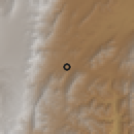 Shaded relief of the 58 km around Rosillas, drawn from the GMTED2010 grid