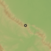 Shaded relief of the 59 km around San Buena Ventura, drawn from the GMTED2010 grid