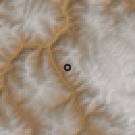 Shaded relief of the 59 km around San Isidro, drawn from the GMTED2010 grid