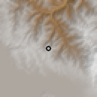 Shaded relief of the 59 km around Sorejaya, drawn from the GMTED2010 grid