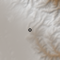Shaded relief of the 59 km around Sur, drawn from the GMTED2010 grid