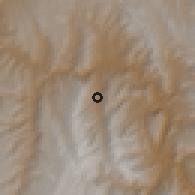Shaded relief of the 59 km around Tirquibuco, drawn from the GMTED2010 grid