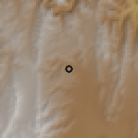 Shaded relief of the 58 km around Tomatas Grande, drawn from the GMTED2010 grid