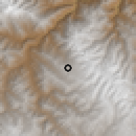 Shaded relief of the 59 km around Cairoma, drawn from the GMTED2010 grid