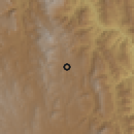 Shaded relief of the 59 km around Villa Serano, drawn from the GMTED2010 grid