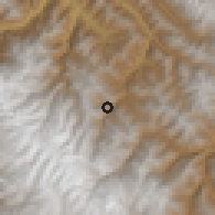 Shaded relief of the 59 km around Cajuata, drawn from the GMTED2010 grid