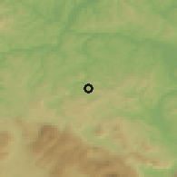 Shaded relief of the 52 km around Budimlić Japra, drawn from the GMTED2010 grid