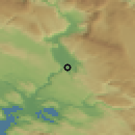 Shaded relief of the 52 km around Buna, drawn from the GMTED2010 grid
