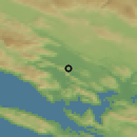 Shaded relief of the 52 km around Crveni Grm, drawn from the GMTED2010 grid
