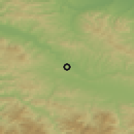 Shaded relief of the 52 km around Devetak, drawn from the GMTED2010 grid