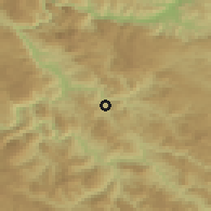 Shaded relief of the 52 km around Dobrun, drawn from the GMTED2010 grid