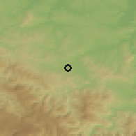 Shaded relief of the 52 km around Đulići, drawn from the GMTED2010 grid