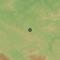 Shaded relief of the 51 km around Elkasova Rijeka, drawn from the GMTED2010 grid