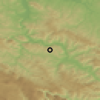 Shaded relief of the 52 km around Glogova, drawn from the GMTED2010 grid