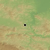 Shaded relief of the 52 km around Glumina, drawn from the GMTED2010 grid