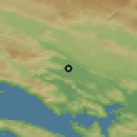 Shaded relief of the 52 km around Grab, drawn from the GMTED2010 grid