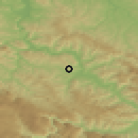 Shaded relief of the 52 km around Hranča, drawn from the GMTED2010 grid