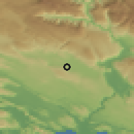 Shaded relief of the 52 km around Jare, drawn from the GMTED2010 grid