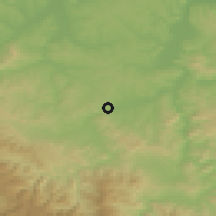 Shaded relief of the 52 km around Kalošević, drawn from the GMTED2010 grid