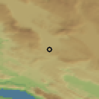 Shaded relief of the 52 km around Kazaginac, drawn from the GMTED2010 grid