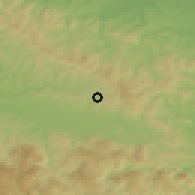 Shaded relief of the 52 km around Kikači, drawn from the GMTED2010 grid