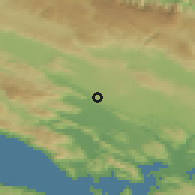 Shaded relief of the 52 km around Klobuk, drawn from the GMTED2010 grid